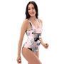 Pink Cute Cat Print One Piece Swimsuite