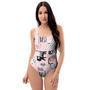 Pink Cute Cat Print One Piece Swimsuite