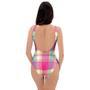 Pink Plaid Tartan Print One Piece Swimsuite