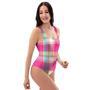 Pink Plaid Tartan Print One Piece Swimsuite