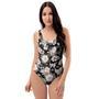 Pink Rose Floral Pattern Print One Piece Swimsuite