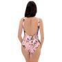 Pink Rose Floral Print One Piece Swimsuite