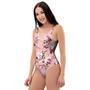 Pink Rose Floral Print One Piece Swimsuite