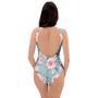 Pink Rose Flower Print One Piece Swimsuite