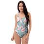 Pink Rose Flower Print One Piece Swimsuite