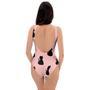 Pink Silhouette Cat Print One Piece Swimsuite