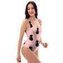 Pink Silhouette Cat Print One Piece Swimsuite