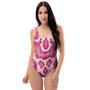 Pink Snakeskin Print One Piece Swimsuite