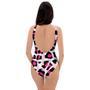 Pink Striped Leopard One Piece Swimsuite