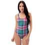 Pink Teal Plaid Tartan One Piece Swimsuite