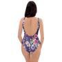 Purple Floral Print One Piece Swimsuite