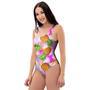 Purple Neon Pineapple Hawaiian Print One Piece Swimsuite