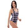 Purple Violet Plaid One Piece Swimsuite