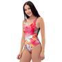 Red And Orange Hibiscus Hawaiian Print One Piece Swimsuite