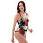 Red And White Hibiscus Flowers Hawaiian Print One Piece Swimsuite