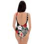 Red And White Hibiscus Flowers Hawaiian Print One Piece Swimsuite