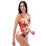 Red And White Hibiscus Hawaiian Print One Piece Swimsuite