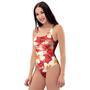 Red And White Hibiscus Hawaiian Print One Piece Swimsuite