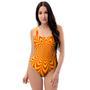 Red And Yellow Abstract Optical Illusion One Piece Swimsuite