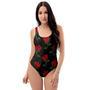 Red Doodle Rose Floral One Piece Swimsuite