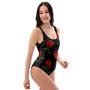 Red Doodle Rose Floral One Piece Swimsuite