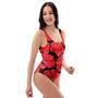 Red Hibiscus Flower Hawaiian Print One Piece Swimsuite