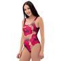 Red Hibiscus Flower Print One Piece Swimsuite