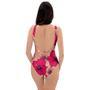 Red Hibiscus Flower Print One Piece Swimsuite