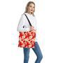 Red Hibiscus Plumeria Pattern Print Tote Bag