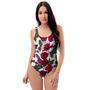 Red Rose Flower Print One Piece Swimsuite