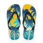 Retro Yellow Blue Tropical Palm Trees Flip Flops Colorful