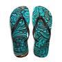 Scrolled Leather Design Blue Flip-Flops