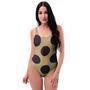 Tan And Black Polka Dot One Piece Swimsuite