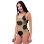 Tan And Black Polka Dot One Piece Swimsuite