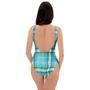 Tartan Aqua Blue Plaid One Piece Swimsuite