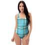 Tartan Aqua Blue Plaid One Piece Swimsuite