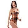 Tartan Brown Plaid One Piece Swimsuite