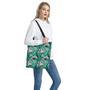 Teal Banana Leaves Pattern Print Tote Bag