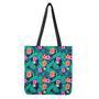 Teal Hawaiian Leaf Flower Pattern Print Tote Bag