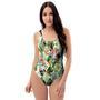 Tropical Bird Patchwork Print One Piece Swimsuite