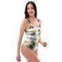 Tropical Palm Lead Island Print One Piece Swimsuite