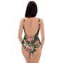 Vintage Pink Rose Floral Print One Piece Swimsuite