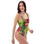 Watercolor Hibiscus Floral Hawaiian Print One Piece Swimsuite