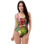 Watercolor Hibiscus Floral Hawaiian Print One Piece Swimsuite