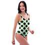 White And Black Polka Dot Print One Piece Swimsuite