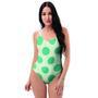 White And Green Polka Dot One Piece Swimsuite