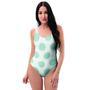 White And Turquoise Polka Dot One Piece Swimsuite