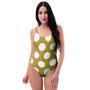 White And Yellow Polka Dot One Piece Swimsuite