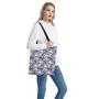 White Blue Skull Floral Pattern Print Tote Bag