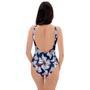 White Hibiscus Tropical Floral Hawaiian Print One Piece Swimsuite